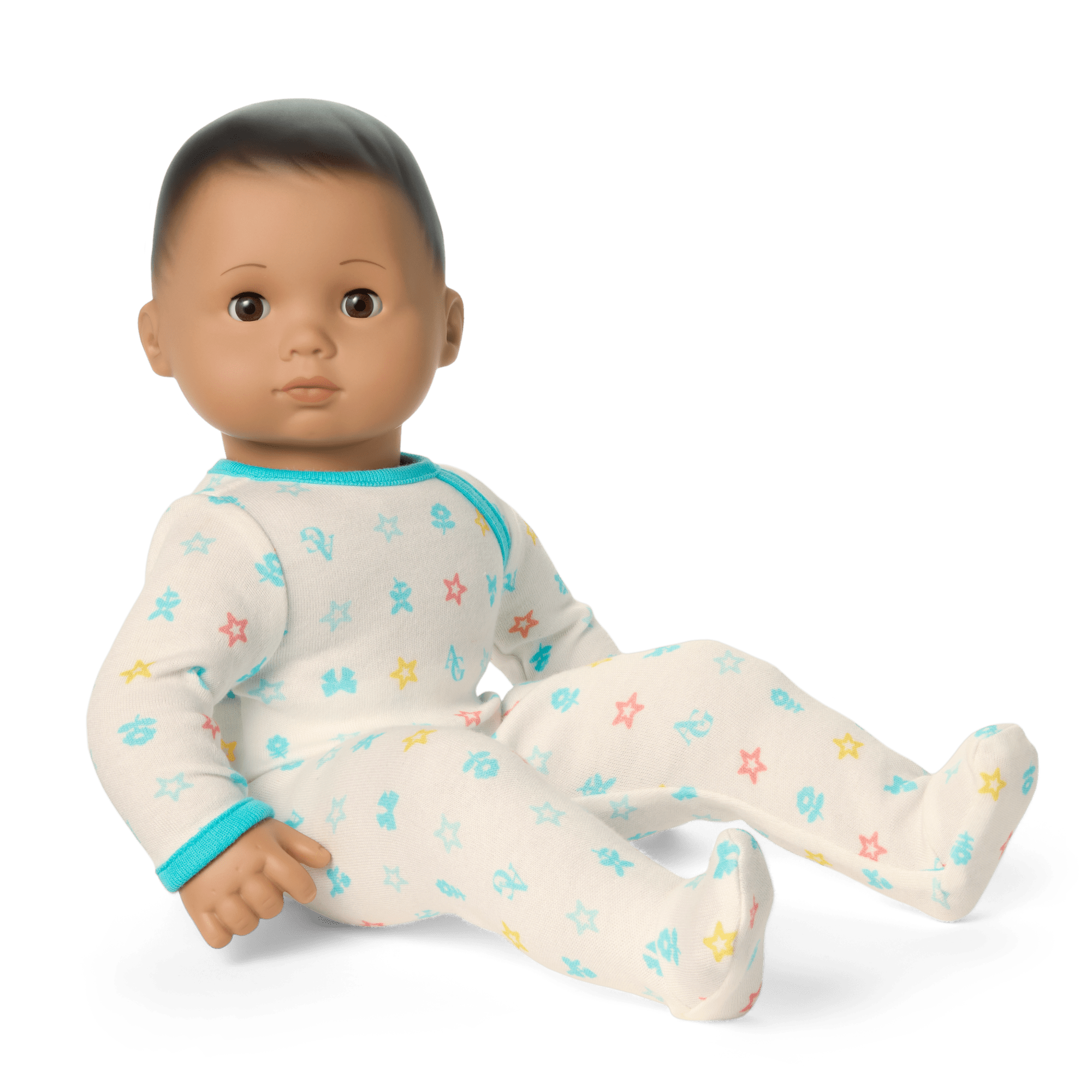 Bitty Baby Doll #5 with dark-brown hair in Pastel Blue