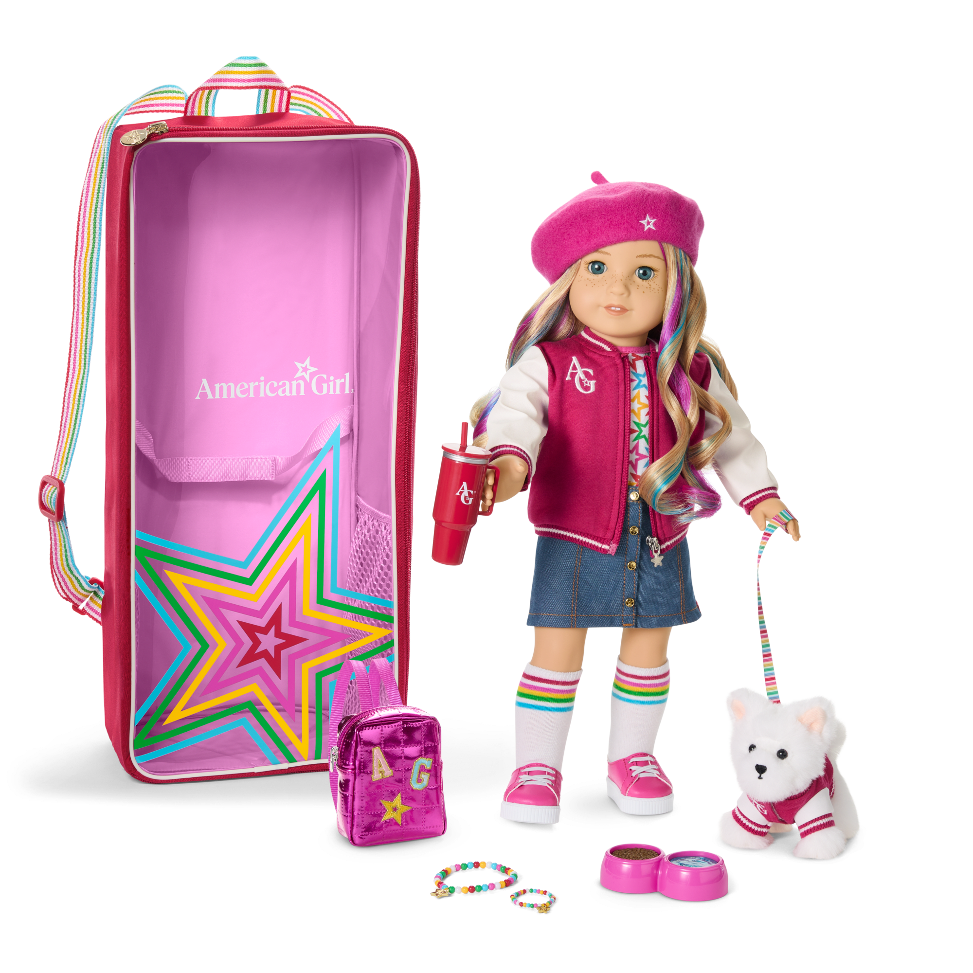 Truly Me 18-inch Doll #110. Accessories. Puppy & Doll Carrier