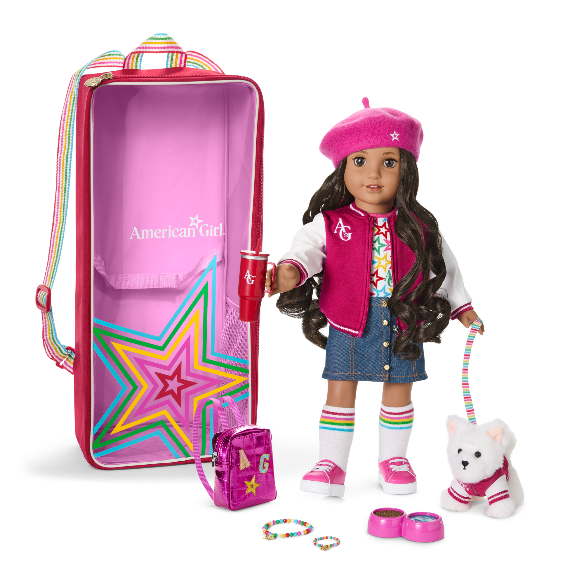 Truly Me 18-inch Doll #108. Accessories. Puppy & Doll Carrier