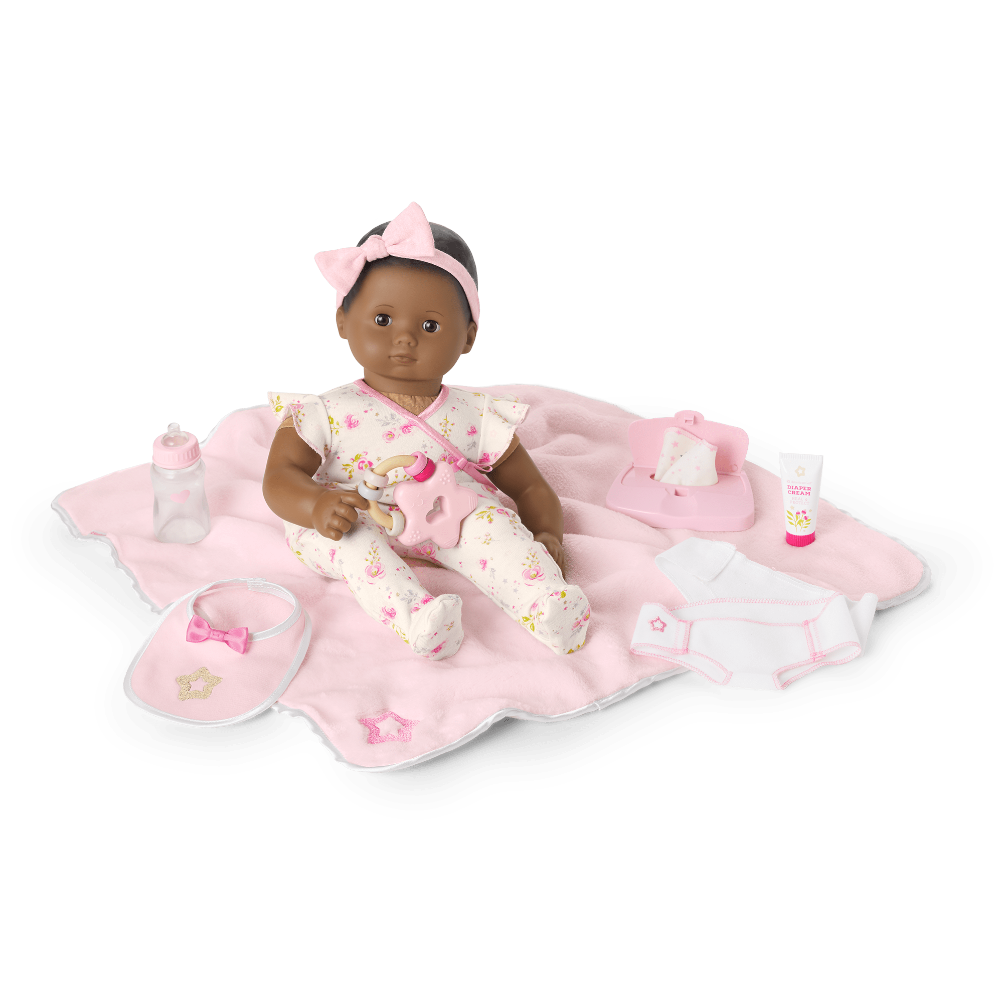 Bitty Baby Doll #1 with black hair Care & Play Set