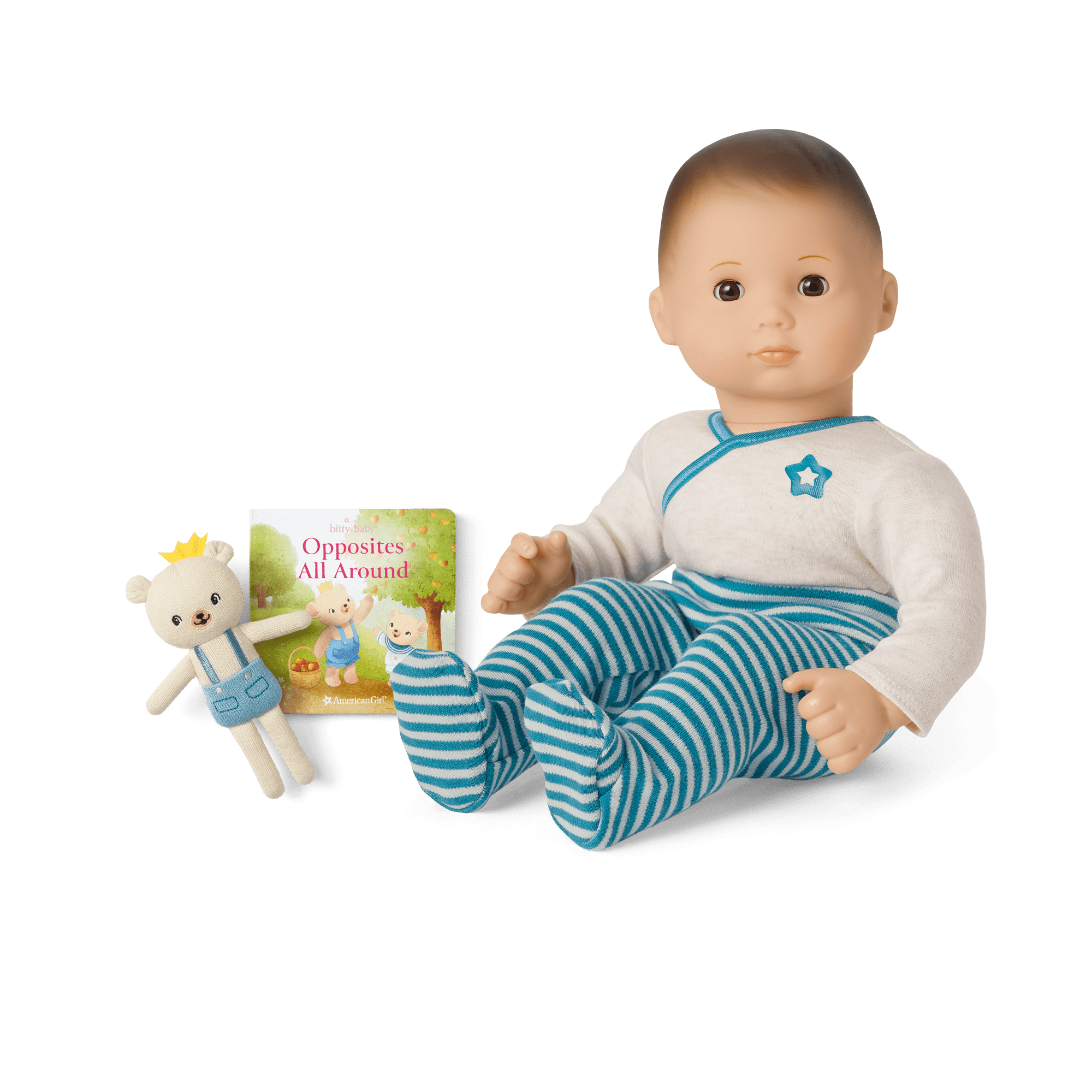 Bitty Baby Doll #2 in Soft Blue + Bear Friend & Board Book