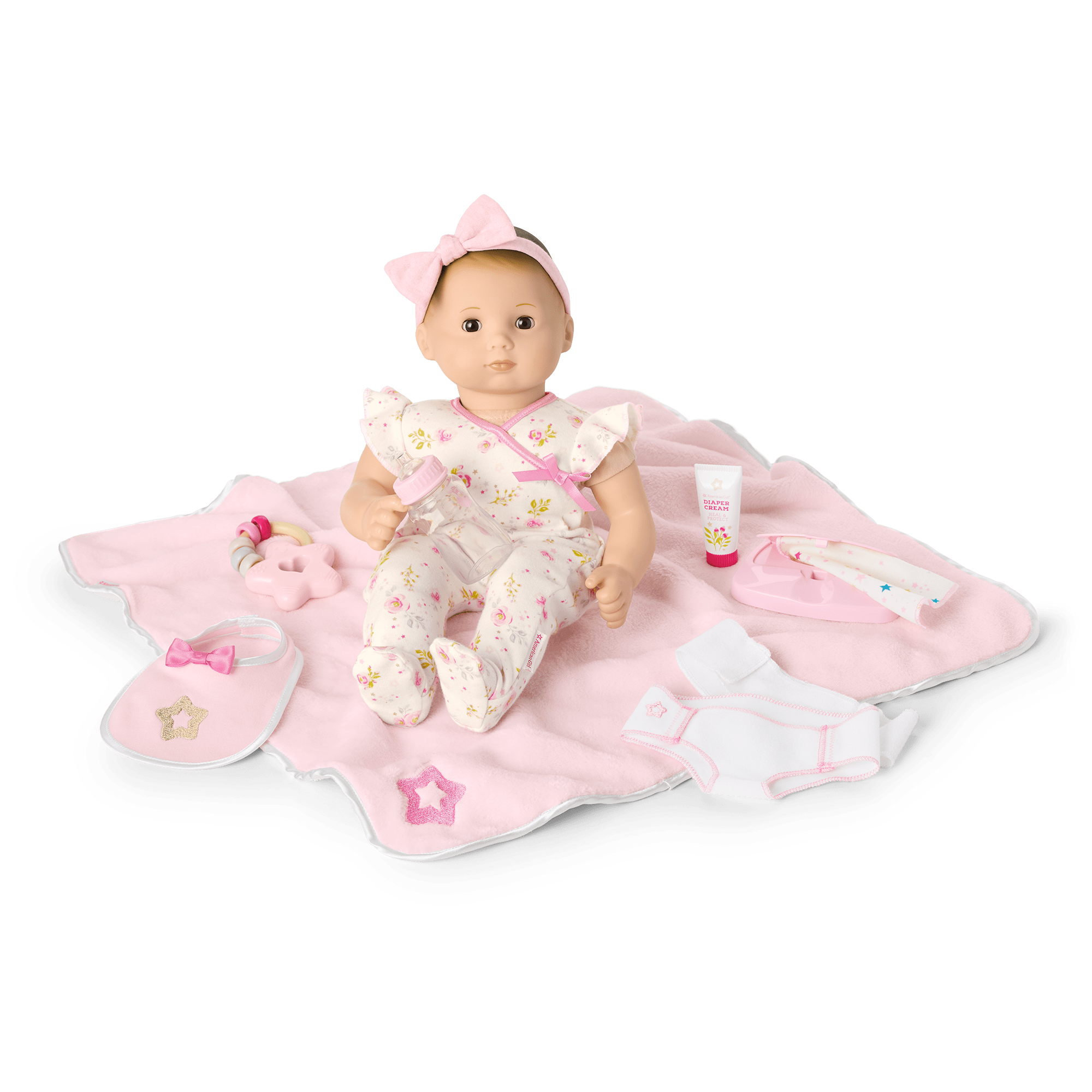 Bitty Baby Doll #2 with brown hair Care & Play Set