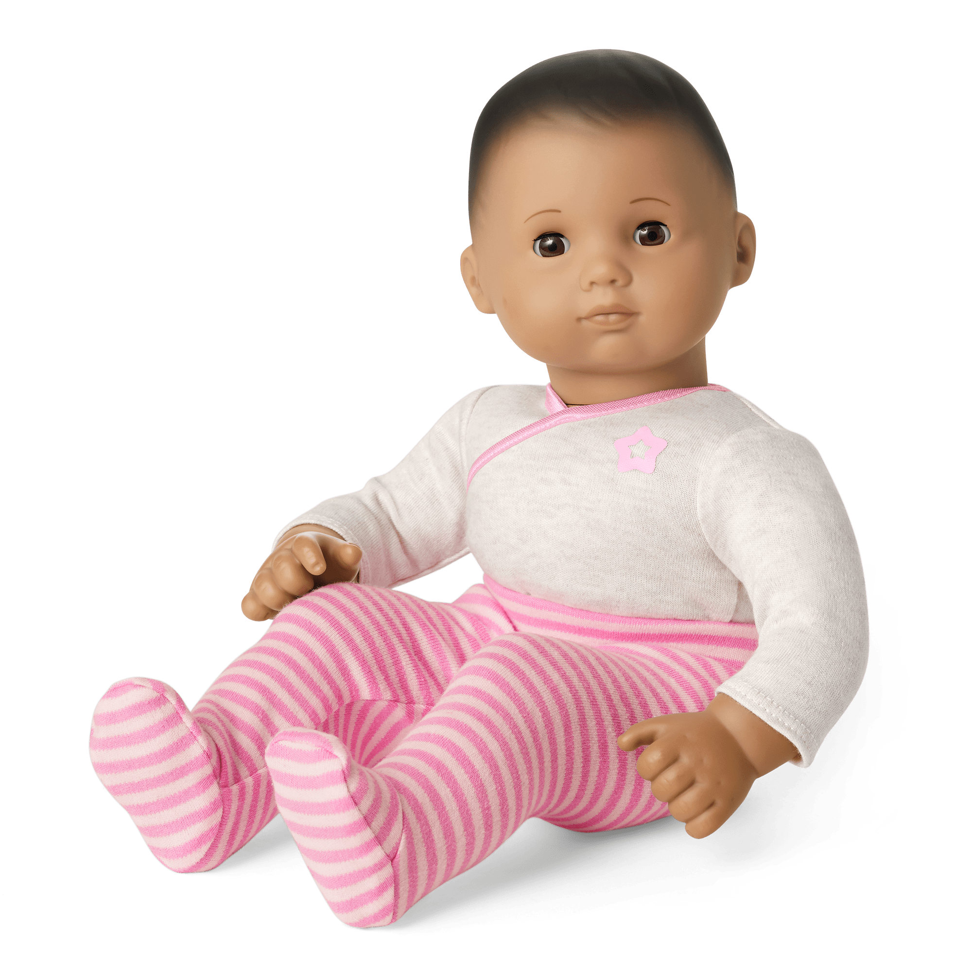 Bitty Baby Doll #5 with dark brown hair in Pretty Pink