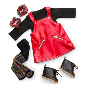 Nicki's  Red Vinyl Jumper Outfit for 18-inch Dolls (Historical Characters)
